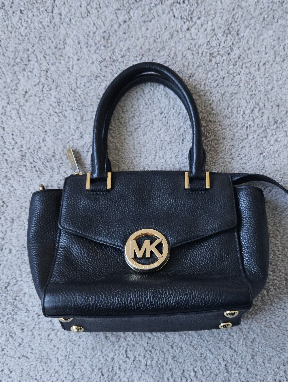 Michael Kors Black Pebbled Leather Satchel with Gold Hardware